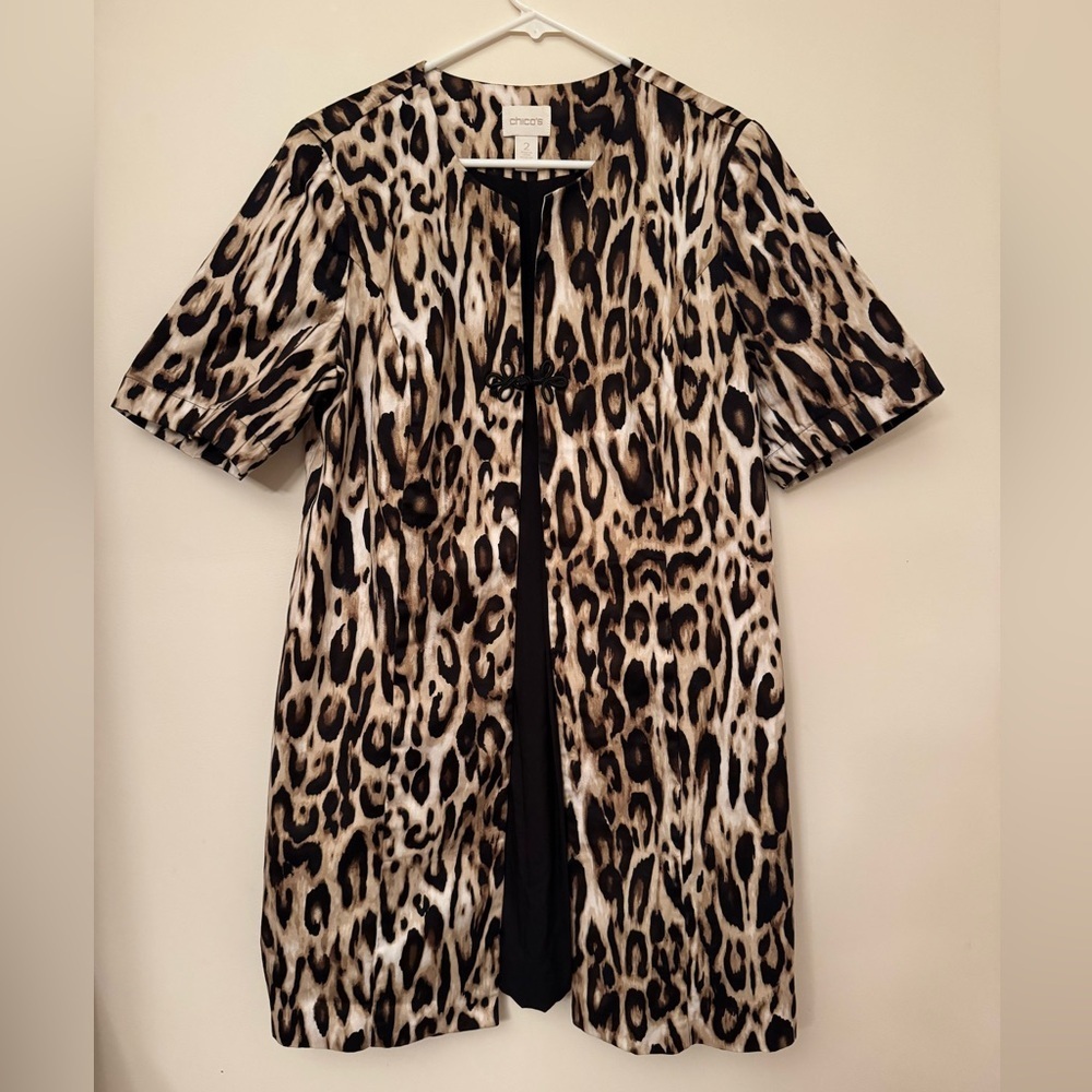 Chico's Leopard Print Short Sleeve Coat - Black, Brown, Cream